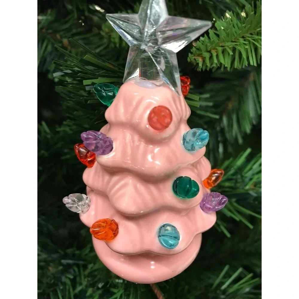 Christmas LED Light Up Tree‎ Ornament -Pink Clear Star Topper Nostalgic